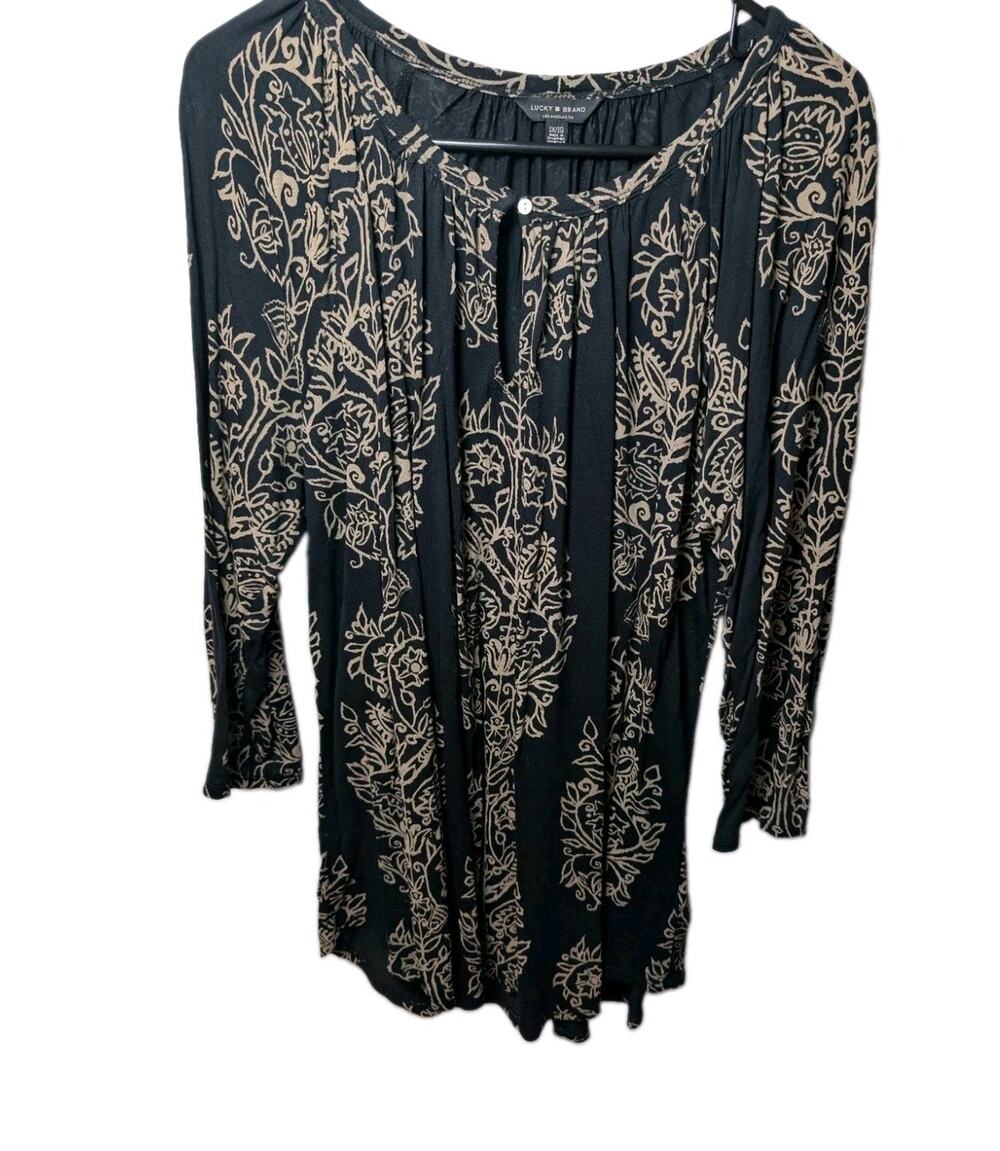 Lucky Brand Shirt Top Blouse Tunic Women's 1X * Floral 3/4 Sleeve Peasant Boho